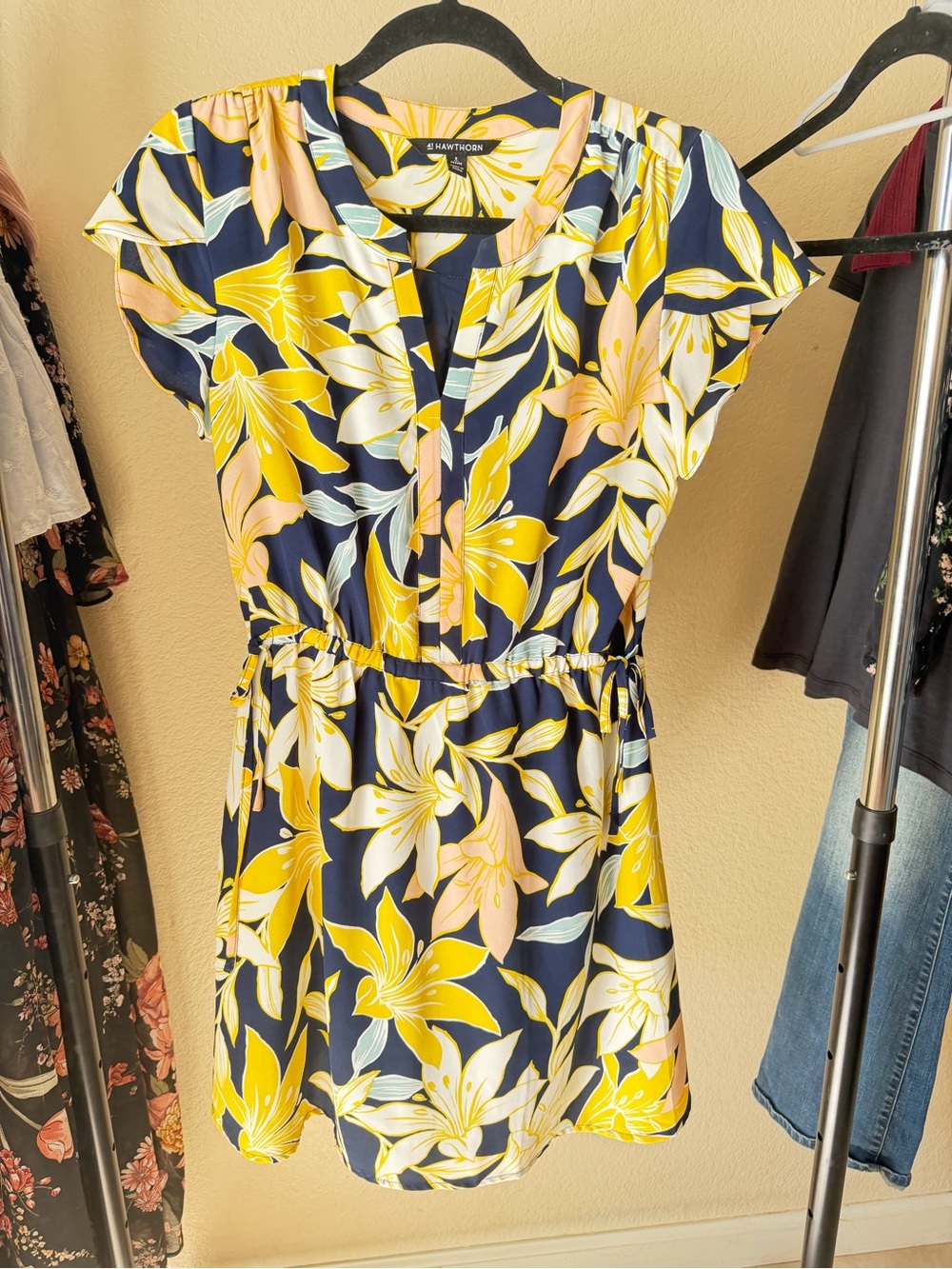 41 Hawthorn Navy Floral Mini Dress with Yellow & Blush Blooms